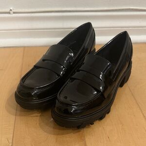 Unisa Glossy Black Loafers for Women